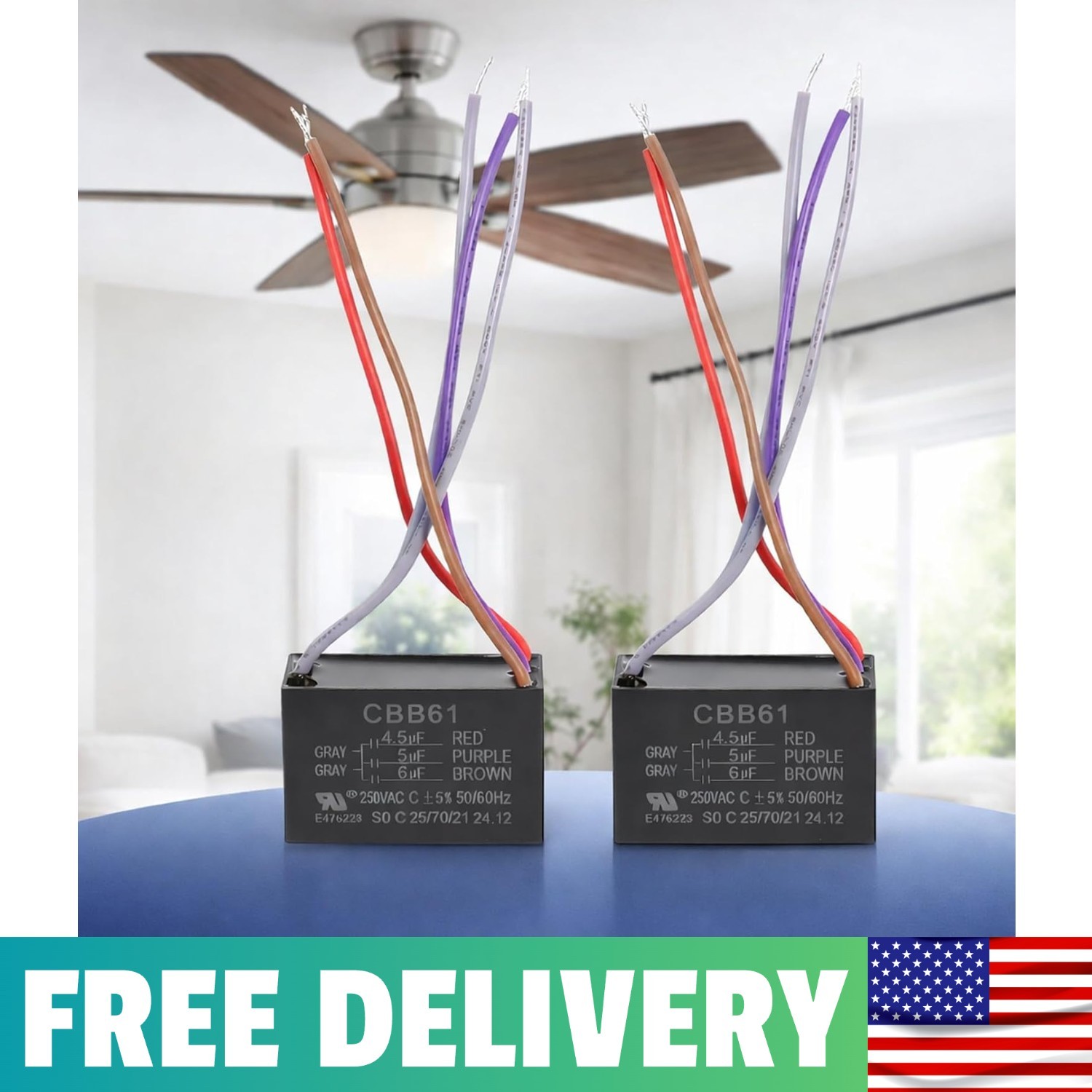 Ceiling Fan Capacitor 4.5uF+5uF+6uF 5 Wire | Compatible With New Tech Fans, 250V