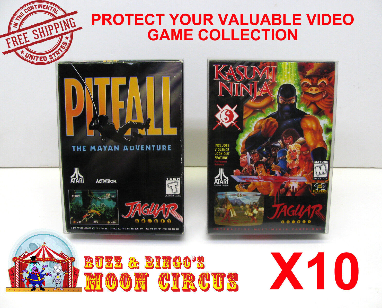 10x CLEAR PLASTIC PROTECTIVE BOX/SLEEVE FOR ATARI JAGUAR GAME BOXES (SIZE A)