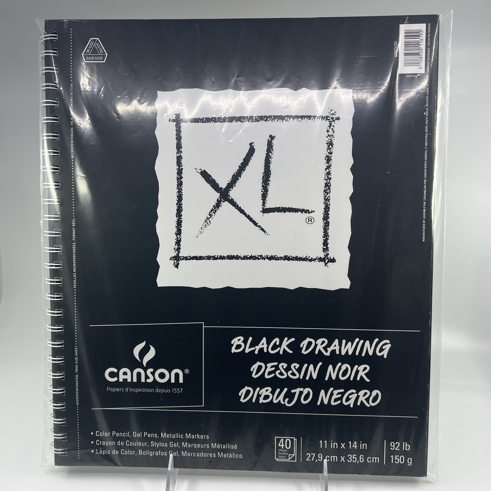 CANSON XL Series Drawing Paper, Black, 11x14, 92lb/150g, 39 Pgs (MISSING 1 Pg)