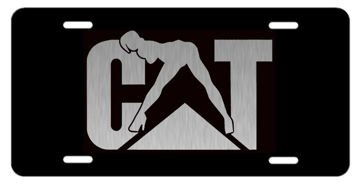 CAT Logo Sexy Girl on Laser Etched Black Metal Vanity Aluminum License Plate Tag