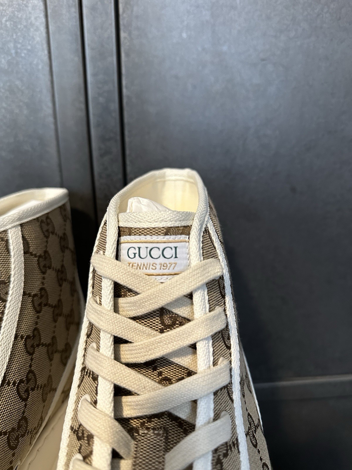 Gucci Mens Tennis 1977 High Top Brown GG Supreme Monogram Size 14.5UK/15.5US