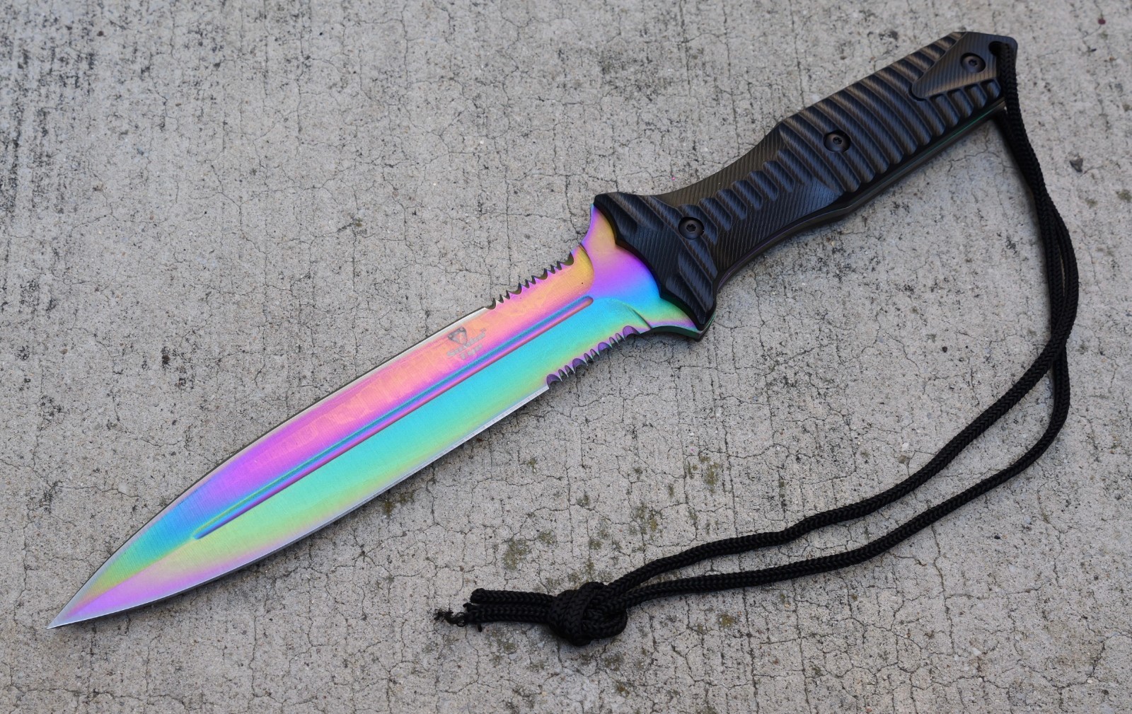 Full Tang Rainbow Titanium Color Tactical Fixed Blade Knife With Custom Sheath