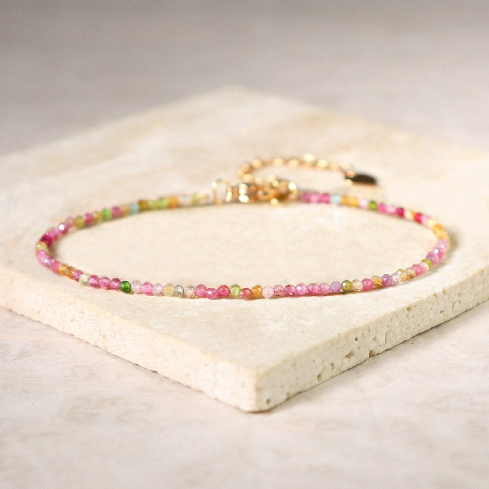 Natural Watermelon Tourmaline Healing Reiki Crystal Minimalist Dainty Bracelet