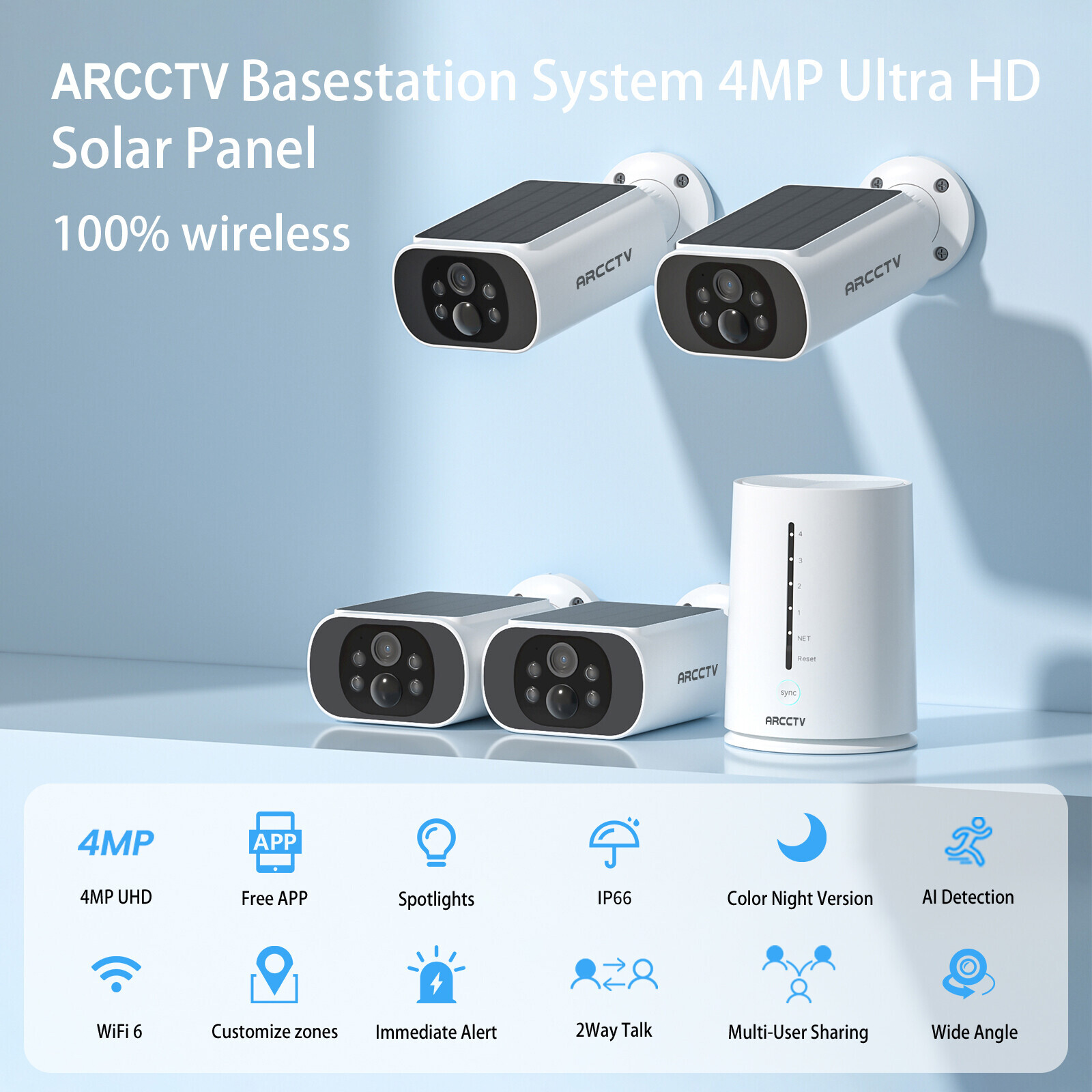 ARCCTV Solar Security Camera System Wireless Color Night Vision Human Detection