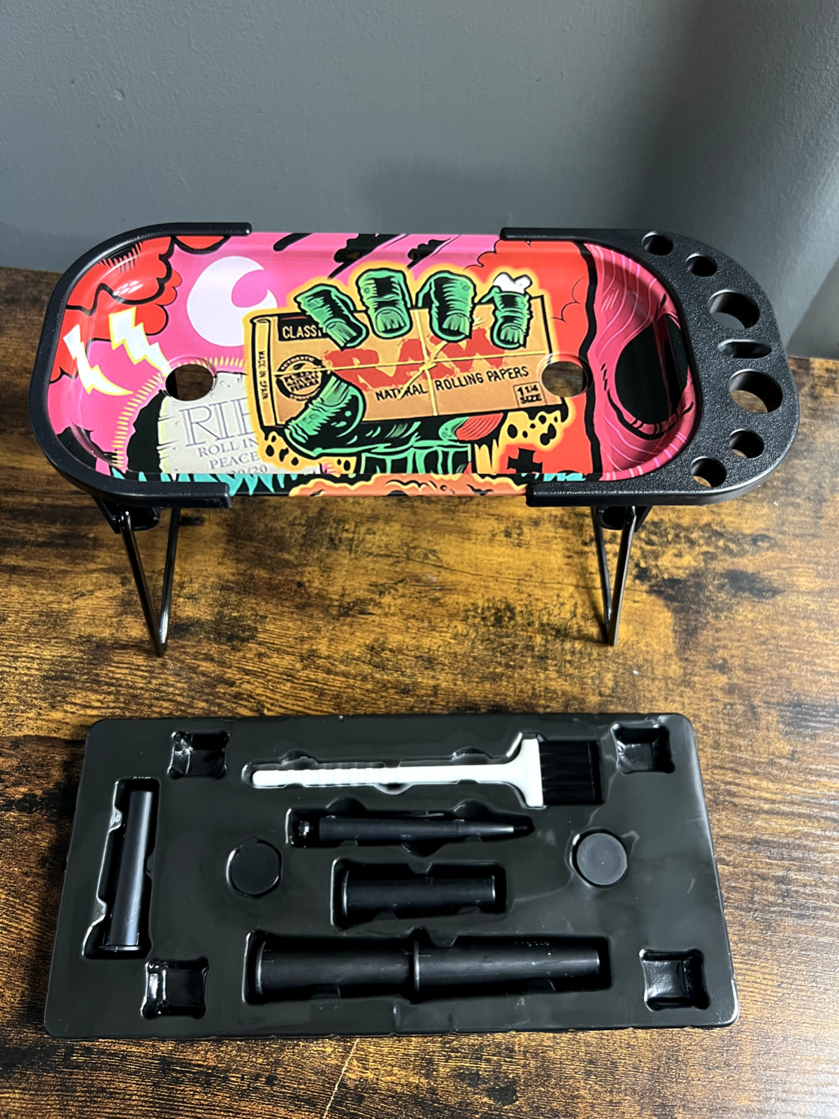 Tinplate Rolling Tray Cone Loader Set, Metal Foldable Stand Many Designs Free Sh