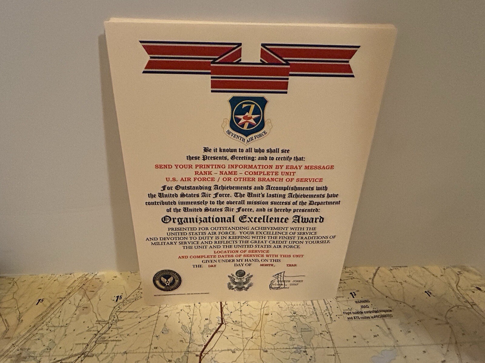 U.S. AIR FORCE / 7TH AIR FORCE - ORGANIZATIONAL EXCELLENCE AWARD CERTIFICATE