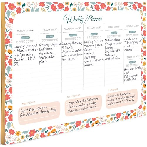Floral Weekly Planner Notepad – Weekly To-Do List with Water Tracker and 52