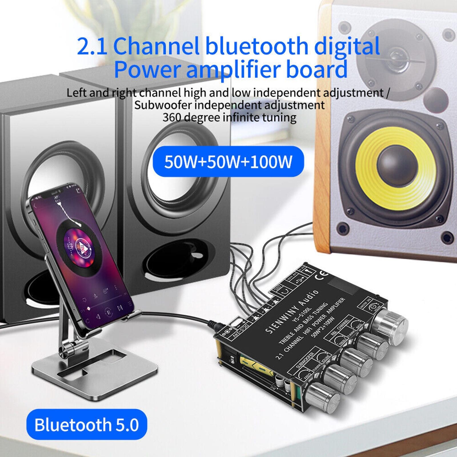 2.1CH HiFi Bluetooth 5.0 Digital Power Amplifier Subwoofer Audio Amp Board i