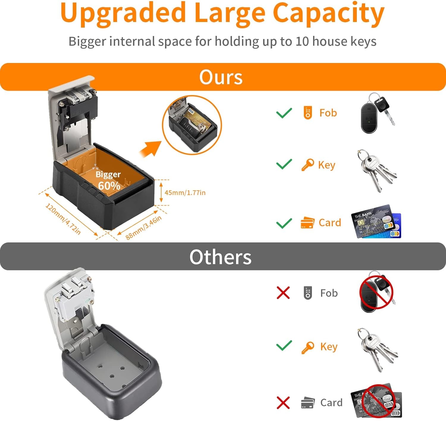 UPGRADE Extra Large Capacity Key Lock Box, Weatherproof Wall Mount Grey