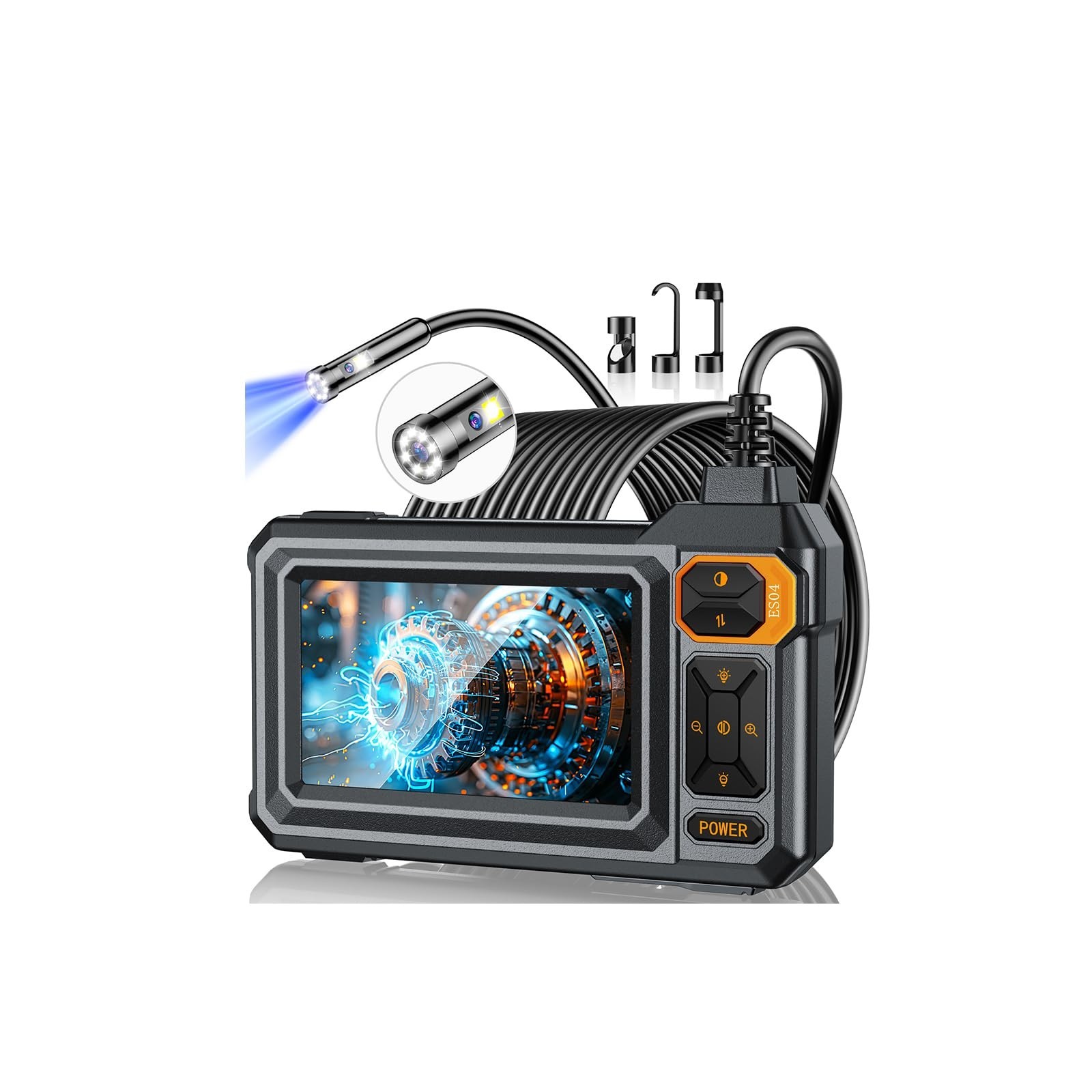 Borescope Dual Lens Endoscope Camera with Light, 4.3" IPS 1920P HD Inspection...