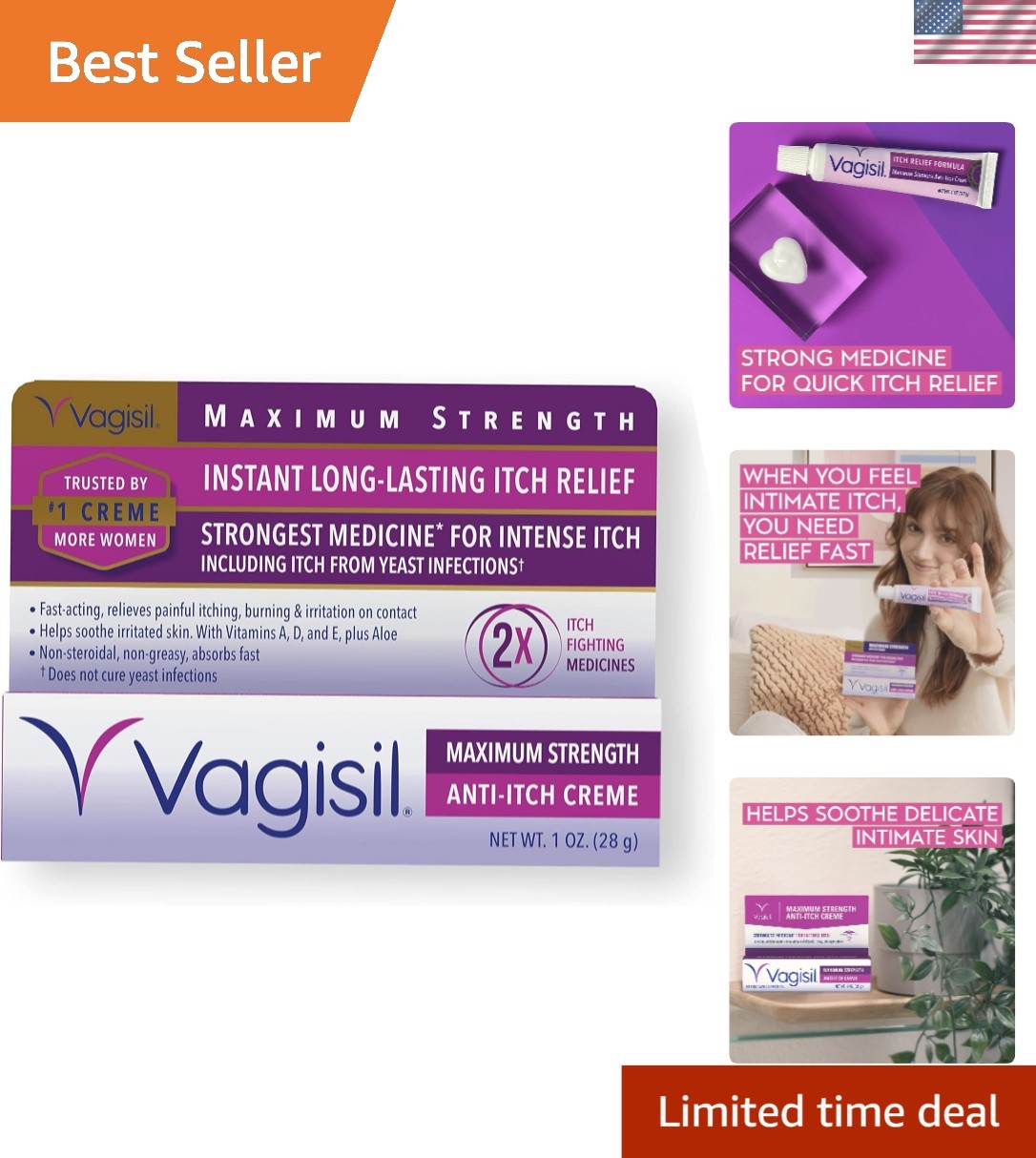 1 oz Feminine Anti-Itch Cream with Odor Block, for Yeast Infection Relief