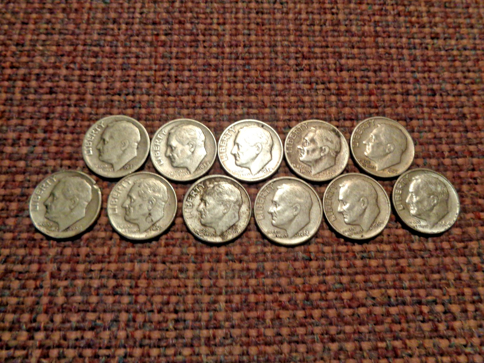 Lot of 11 Different 90% Silver Roosevelt Dimes All Different Dates and/or Mints