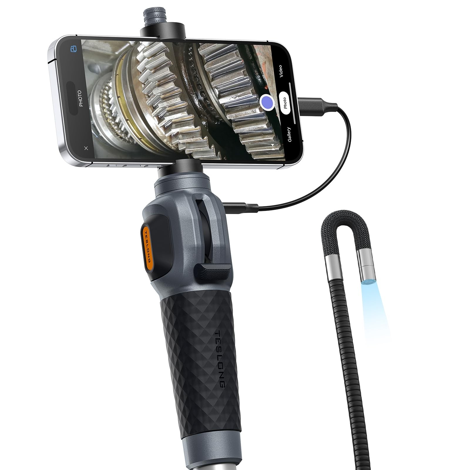 Teslong USB-C Two-Way Articulating Borescope for Home & Auto Inspection black
