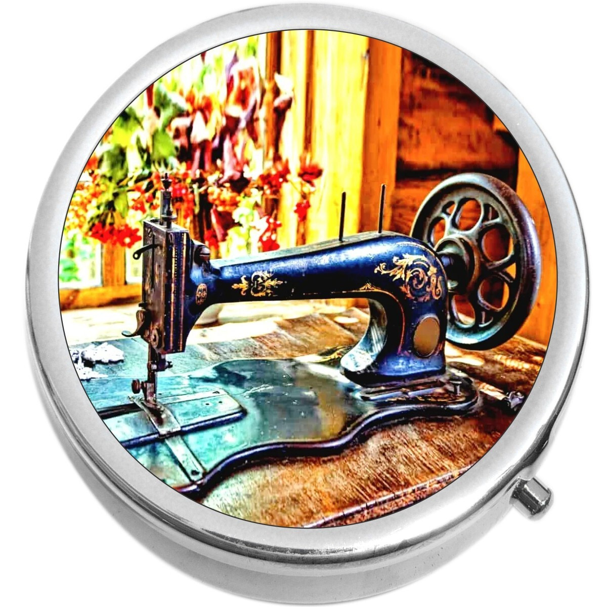 Vintage Sewing Machine Birds Medical Pill Box Medicine Pill Box