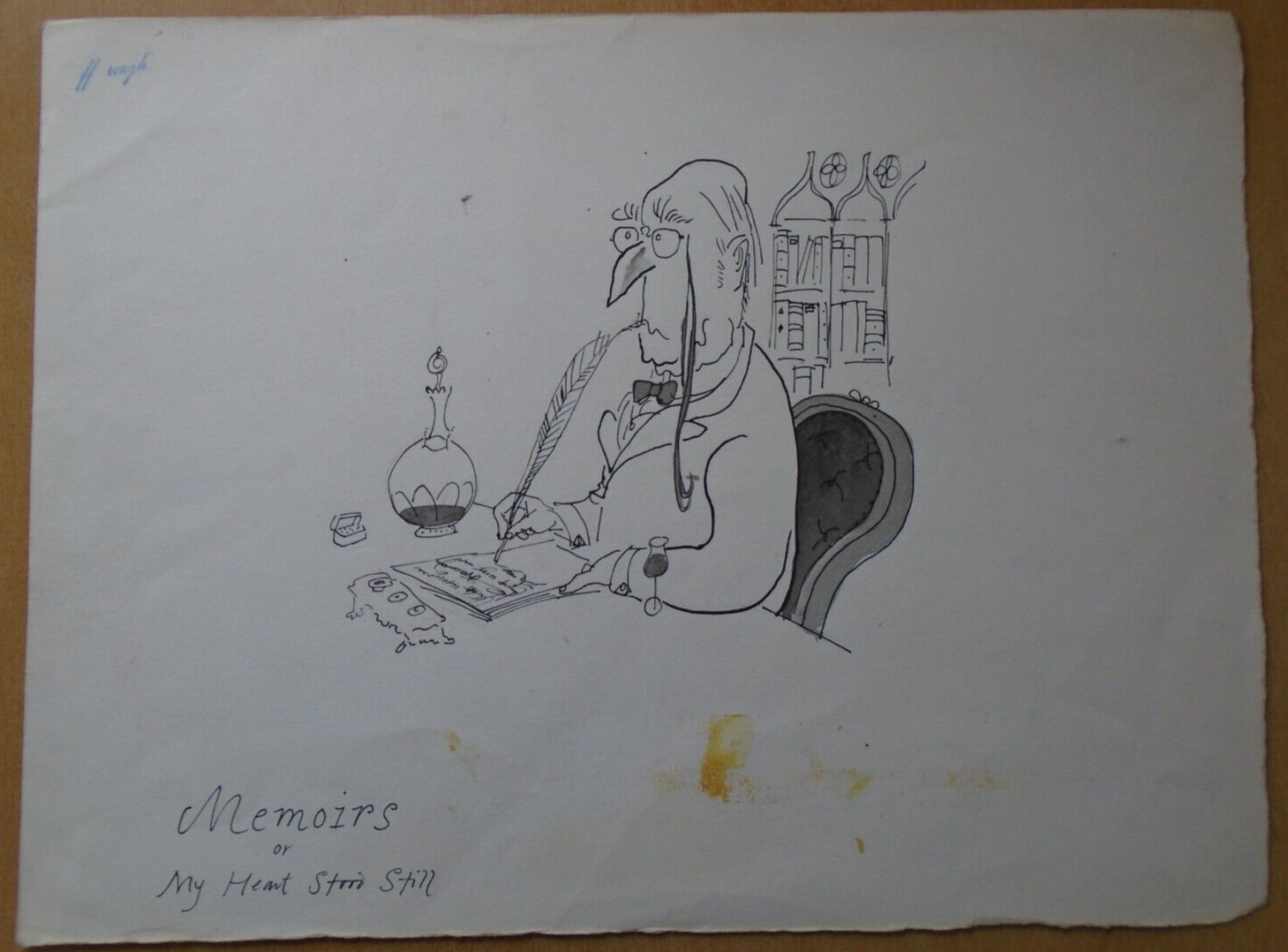 Michael ffolkes, pen & ink "Memoirs or my..." cartoon. Punch, Private Eye etc.
