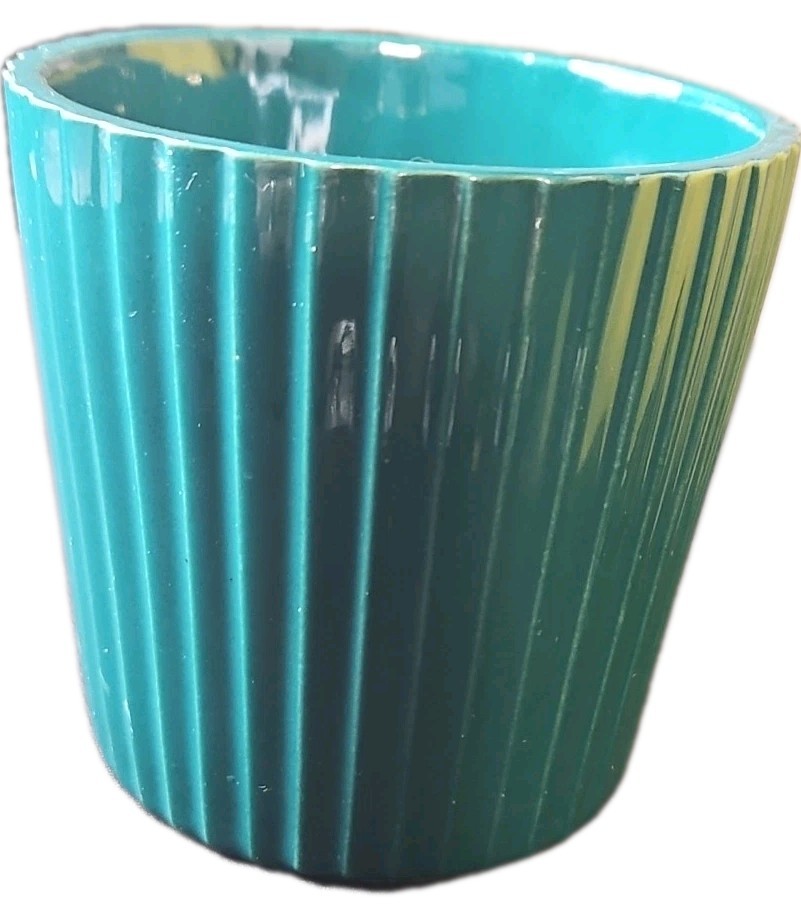 3 ⅜" Royal Copley Dark Green Ribbed Planter