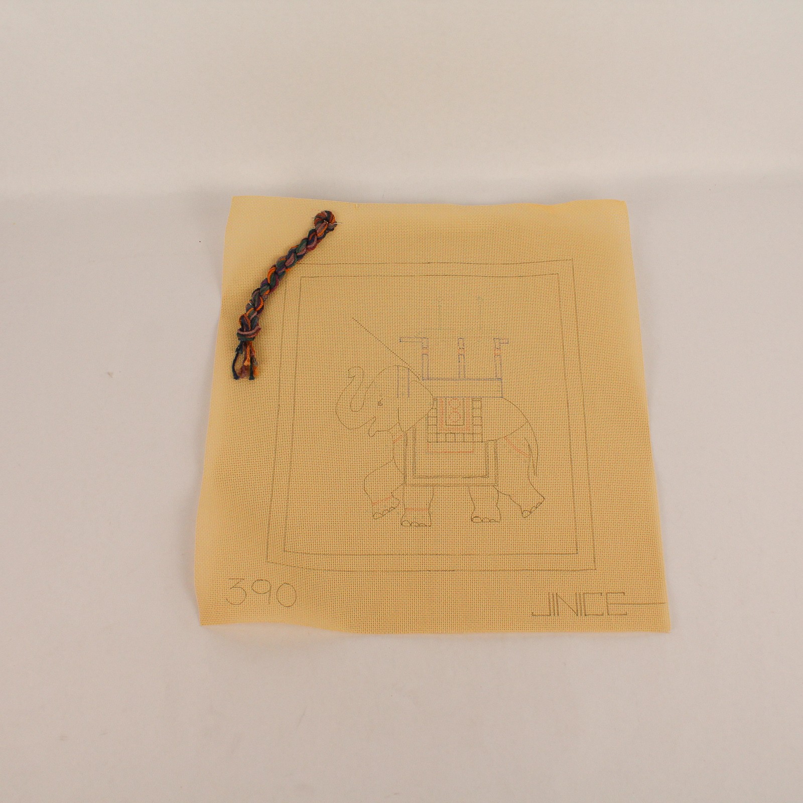 Jinice Bohemian Elephant Needlepoint Canvas Pattern 15"x14" w/ Thread Sample