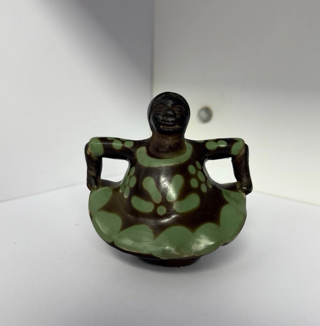 Peru Chulucanas Dancing Figure Folk Art Pottery 4” Signed
