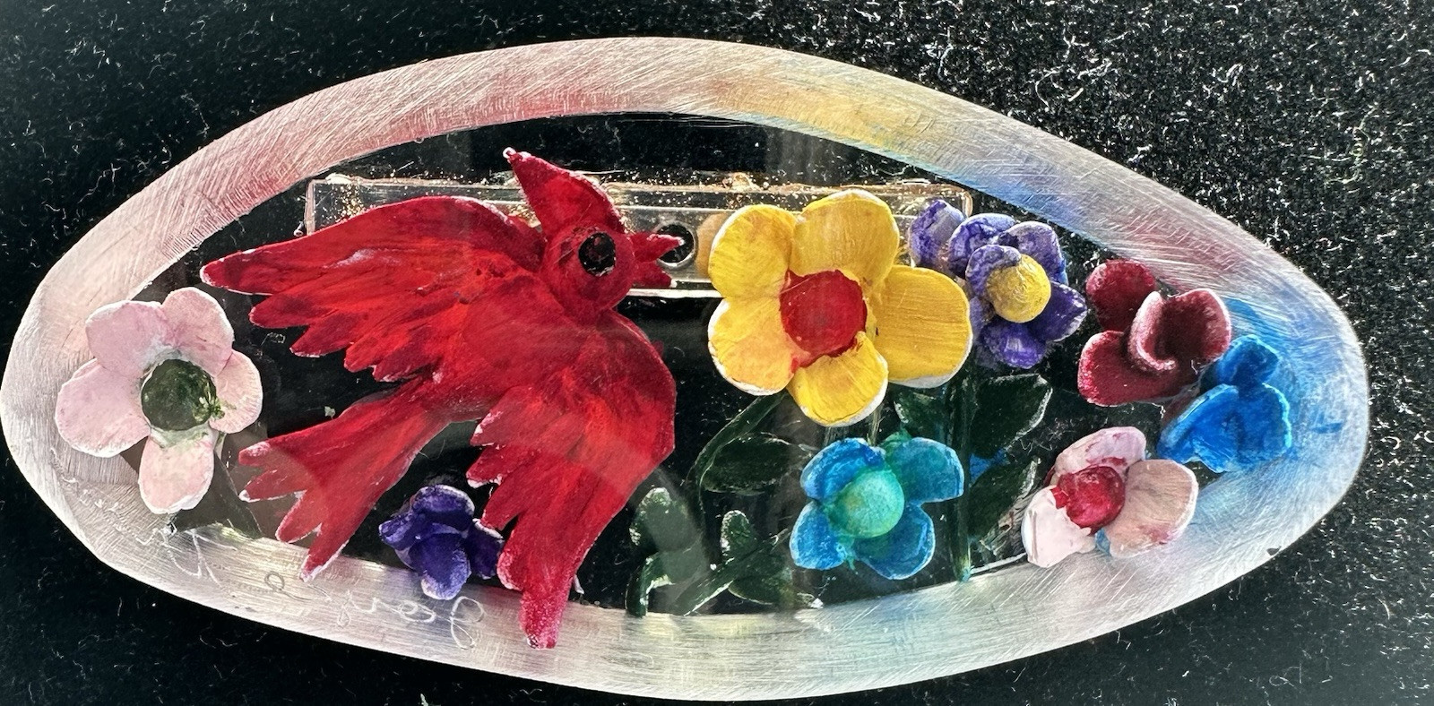 Signed Joyce Francis Lucite Pin