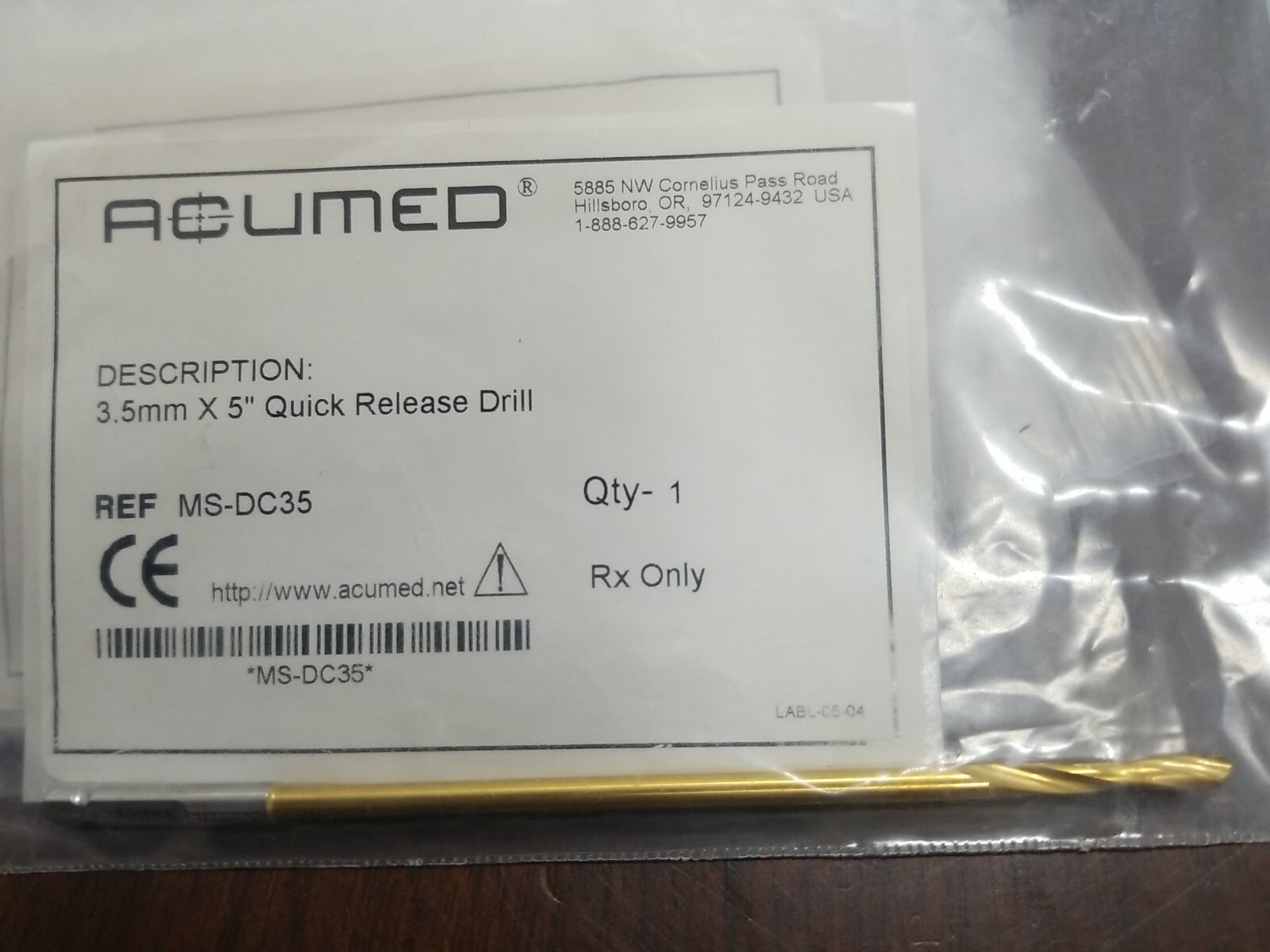 ACUMED LLC MS-DC35 3.5mm X 5" Quick Release Drill