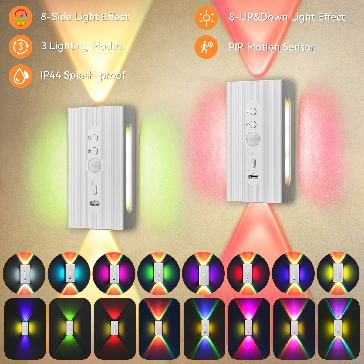RGB LED Night Light Smart Sensor Rechargeable Gradient  Motion Sensor Magnetic