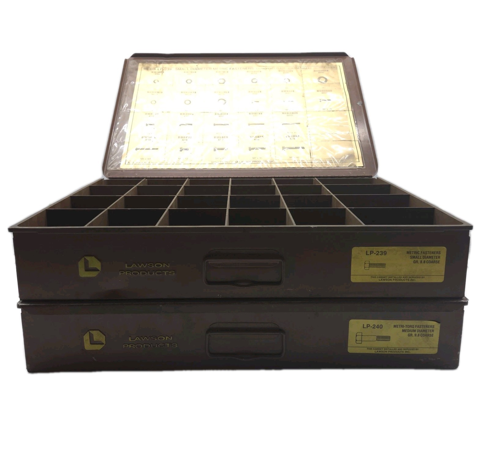 (2x) Lawson Parts Drawers Vintage 18” Fastener Organizer 1000+ Bolts Nuts Metric