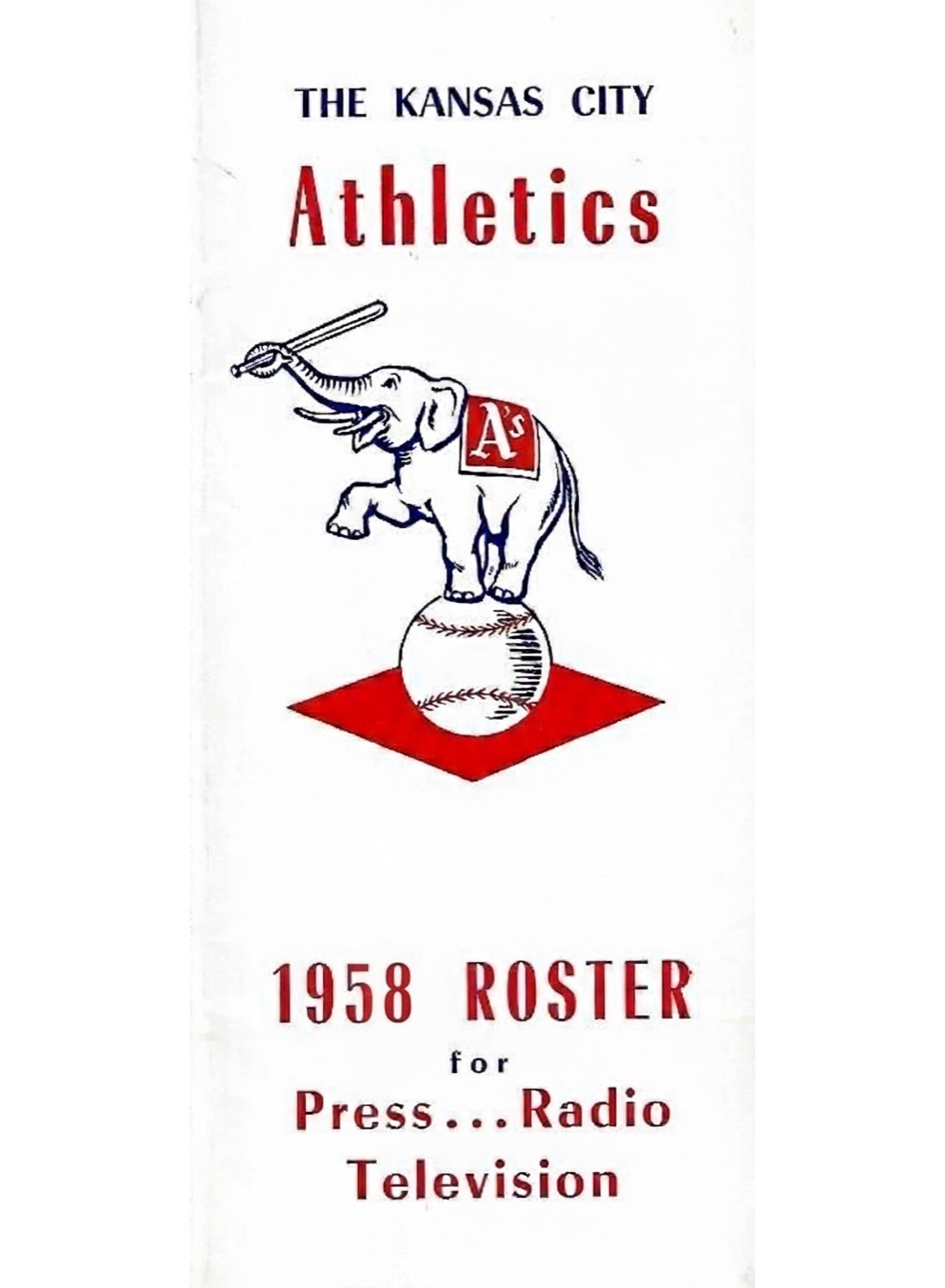1958 Kansas City Athletics A's Media Guide Roster - 24-page Baseball Reprint