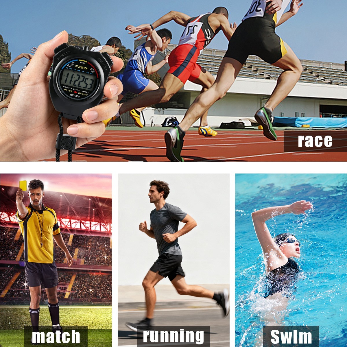 Waterproof Digital Chronograph Multi-function LCD Stopwatch Timer for Sports New