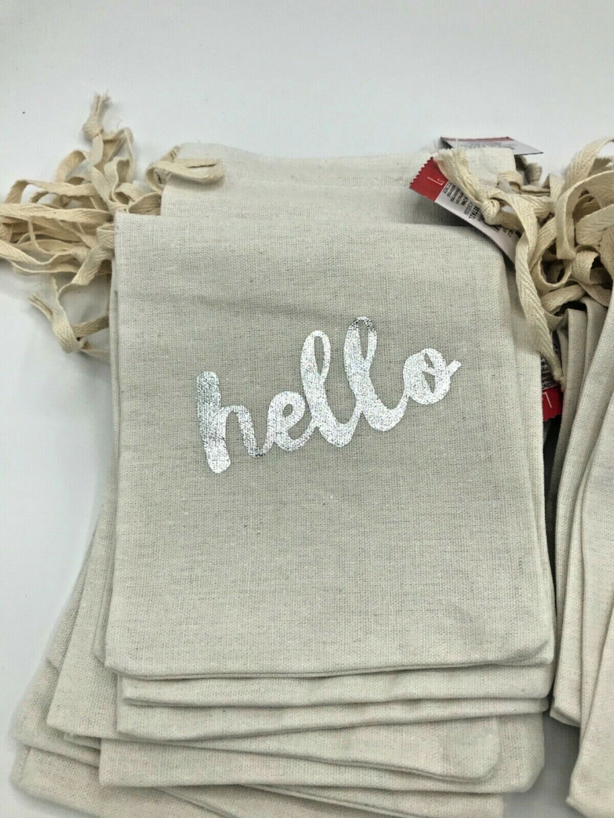 Canvas Drawstring Pouch Gift Bags HELLO Favor Sacks Lot of 30  7.25 X 5.5"
