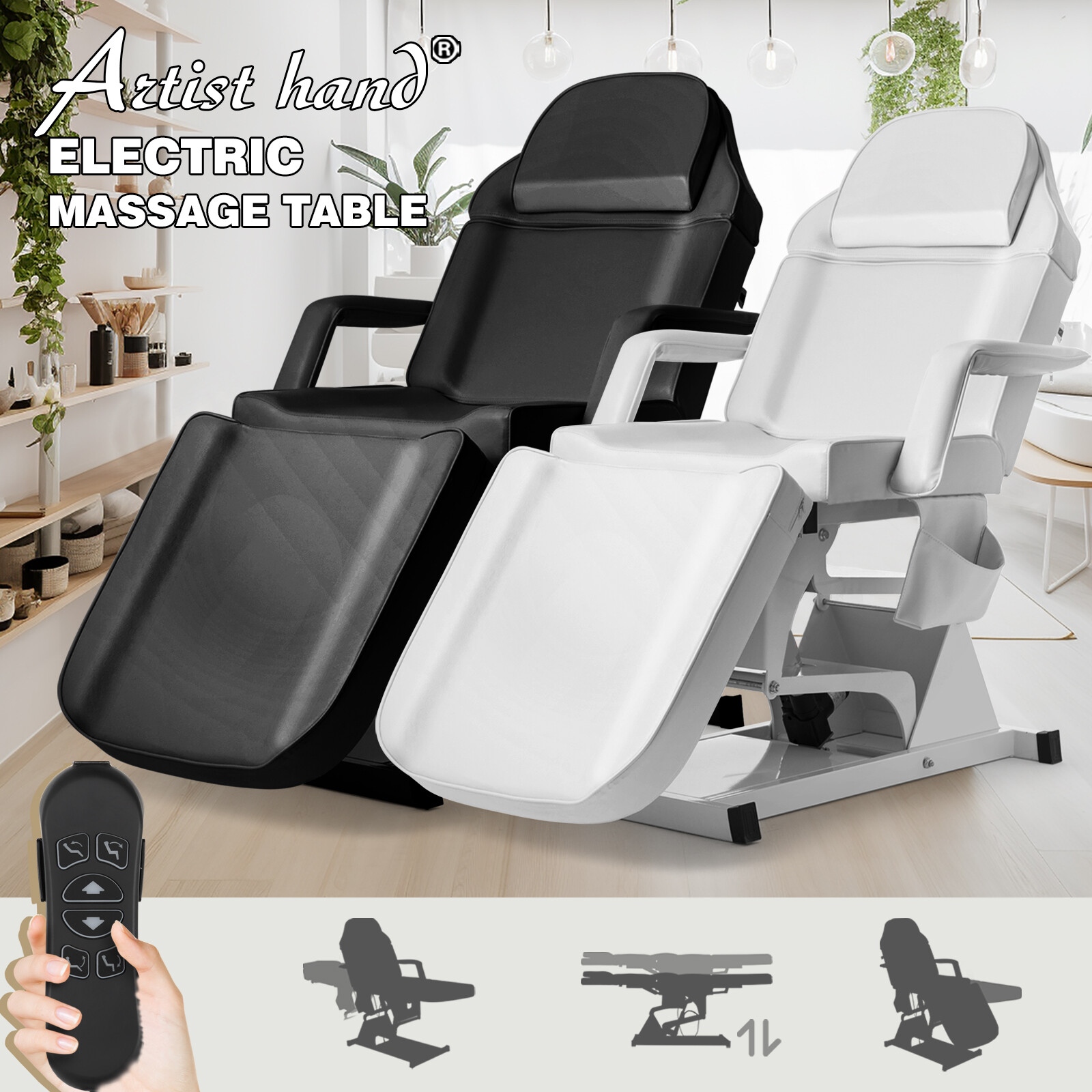 Artist hand Black/White Electric Massage Table Facial Bed Salon Beauty w/Remote