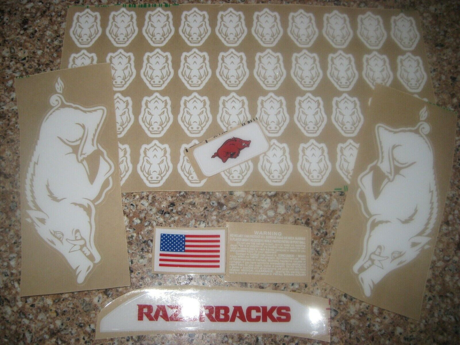 Arkansas Razorbacks full size football helmets 3M vinyl decals
