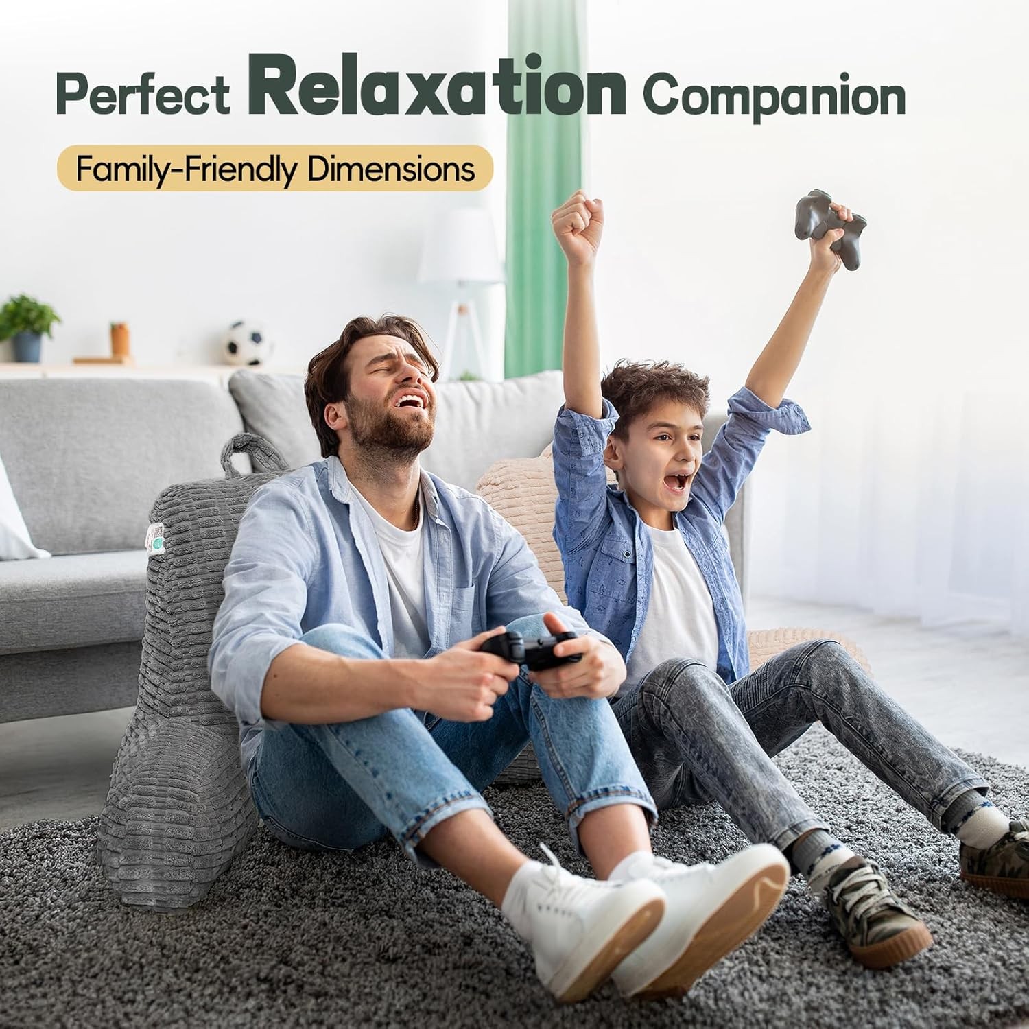 21 Inch Large Reading Pillow Memory Foam Back Support With Arm Rest Gray