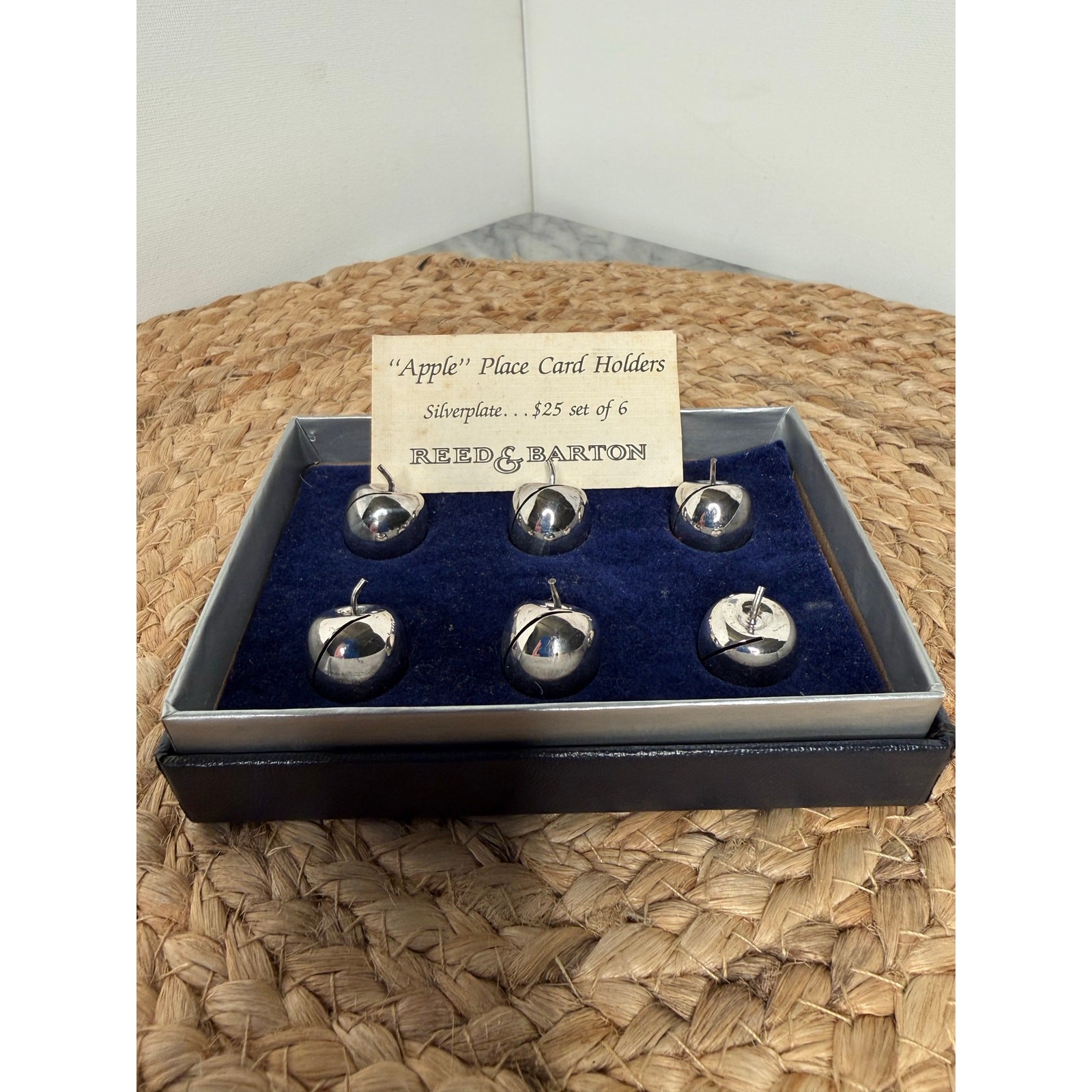 Vintage Reed & Barton silverplate apple place card holders, set of six