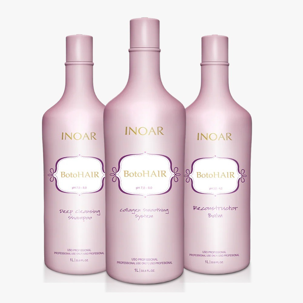 Inoar BotoHair Brazilian Botox Hair Treatment Kit 3 Steps 1L – Anti-Frizz