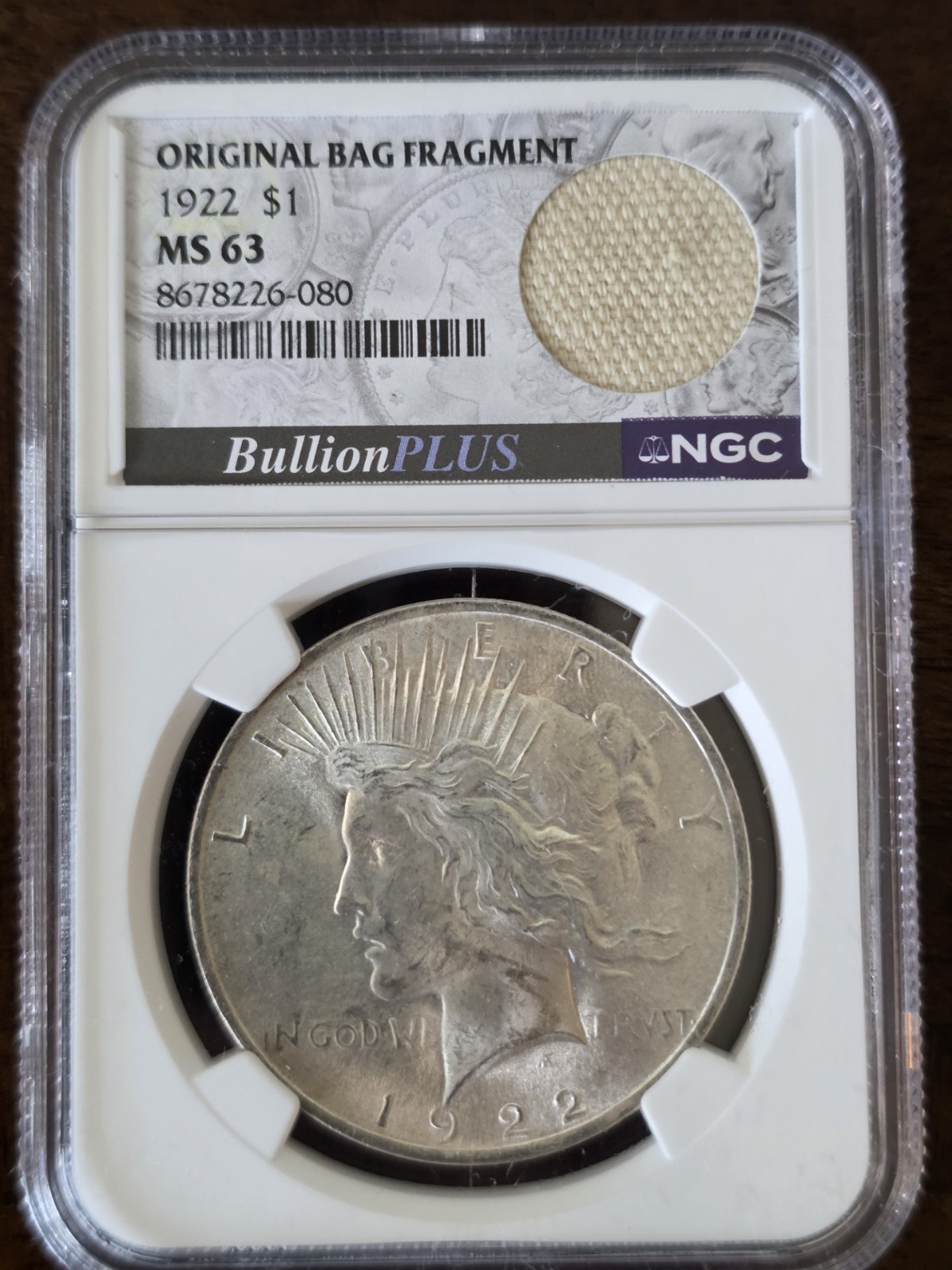 1922 Peace Silver Dollar $1 NGC MS63 Original Bag Fragment BU