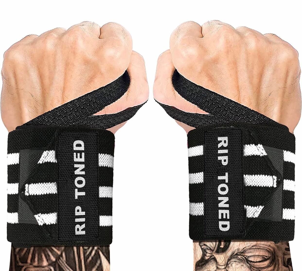 Rip Toned Wrist Wraps Black/White Professional Grade  Stiff Version  1 Pair