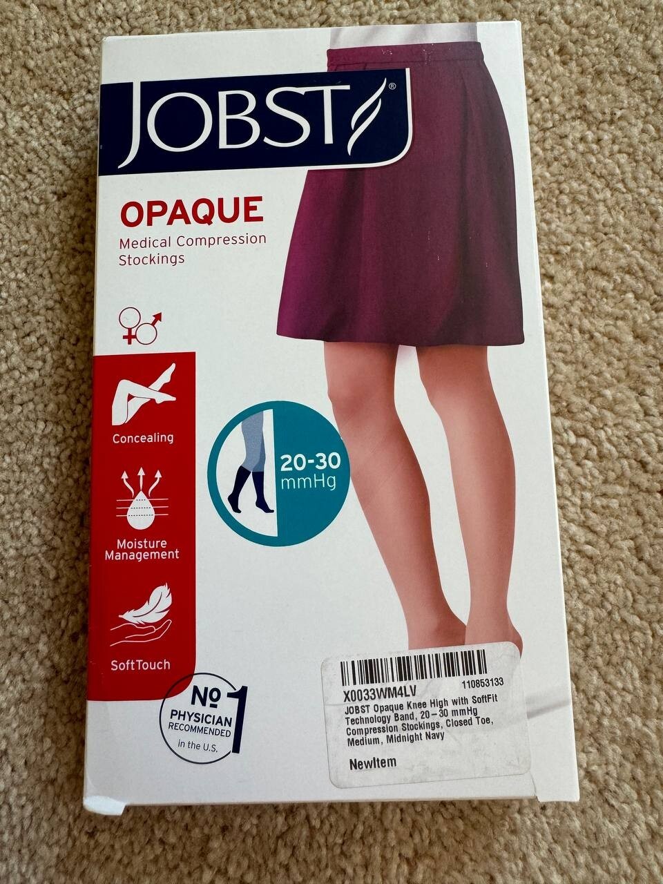 Jobst Opaque Classic Black 20-30 mmHg Lg Full Calf Knee CT Compression Stockings
