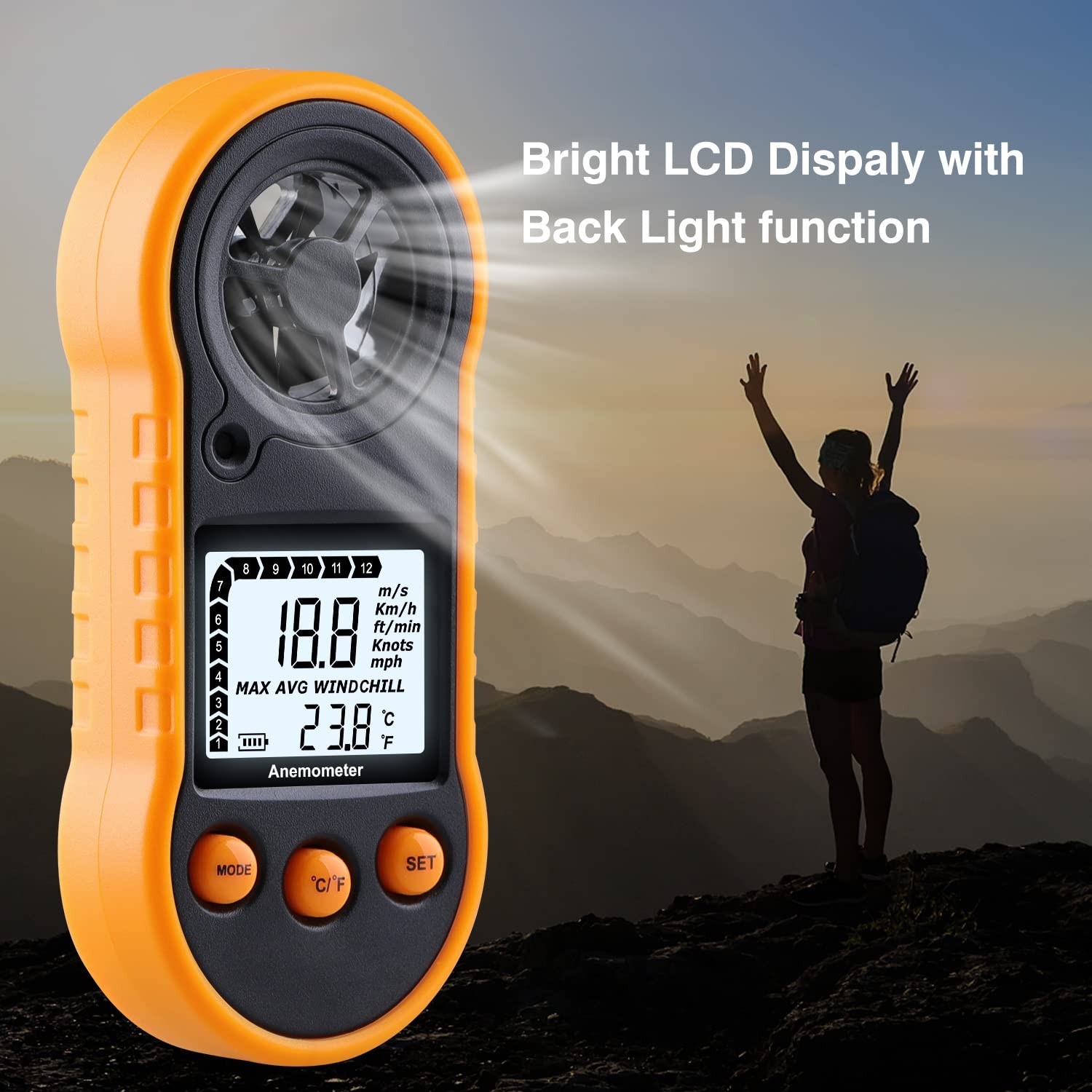 Digital Anemometer, Air Flow Meter with Wind Temperature Tool 10°C ...