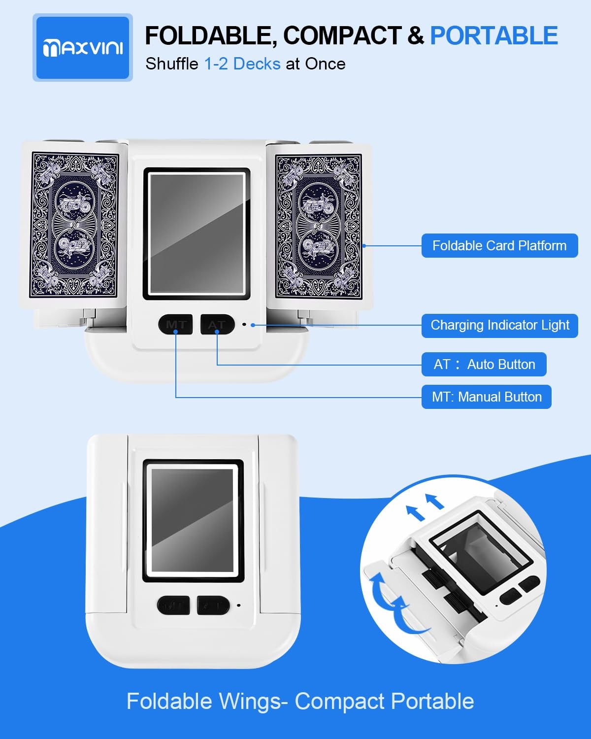Automatic Card Shuffler Machine, Rechargeable Shuffle Machine for 2 Deck with...
