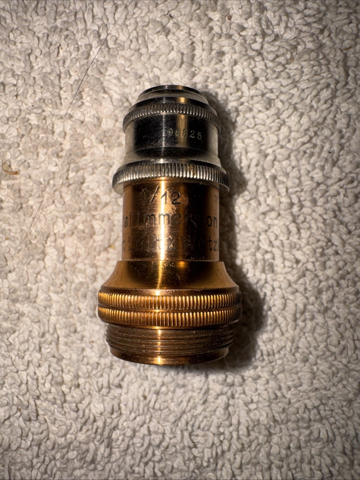 Antique microscope lens Eleitz Wetzlar 1/12 Oel immersion paper 1.3 Germany