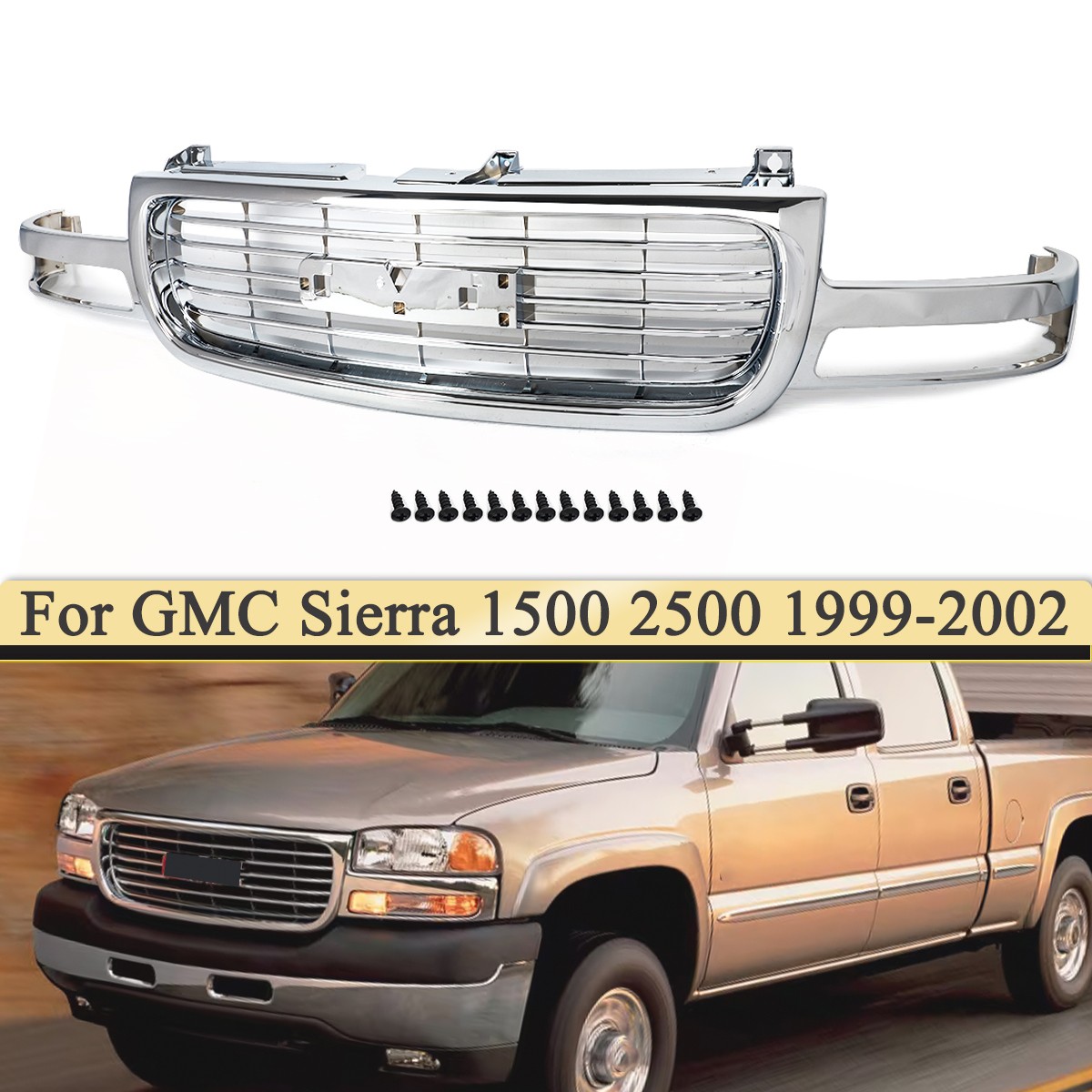 Chrome Grille W/ Chrome Insert For 1999-2006 GMC Sierra 1500 Pickup Truck/Yukon