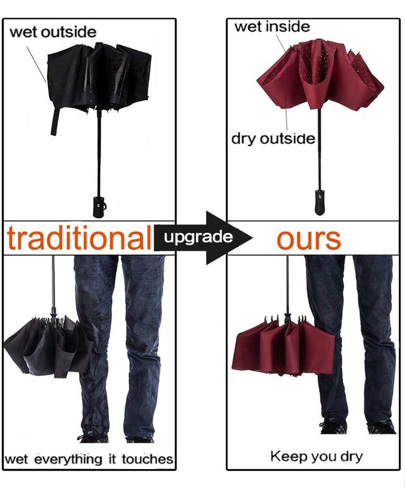 Windproof Upside Down Inverted Reflected Strip Auto Fold Umbrella 2nd 40% Off