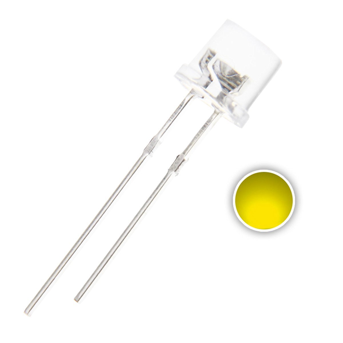 100PCS 5MM 2Pin Flat Top Yellow LED Wide Angle Flat Head Light Lamp