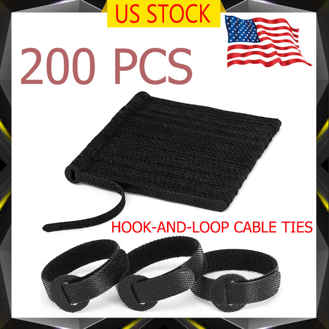 200PCS Hook & Loop Cable Straps - Reusable Wire Cord Fastening Ties US
