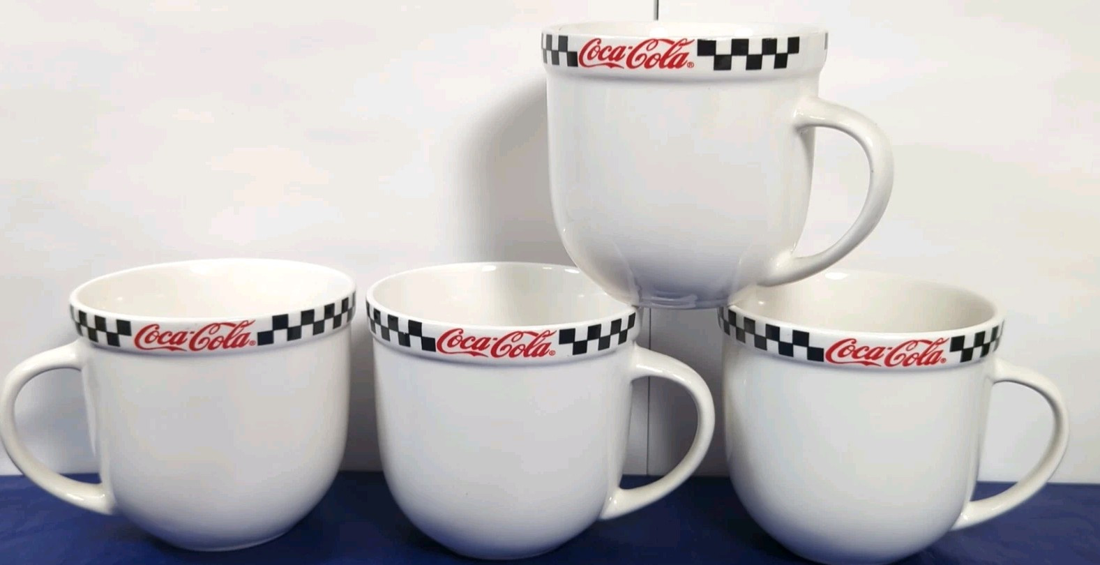 COCA-COLA Coke 4 COFFEE CUPS Black White Red Excellent Condition!!