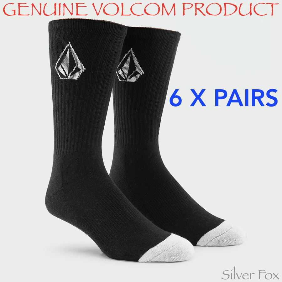 6 X PAIR PACK VOLCOM FULL STONE BLACK & WHITE SOCKS BRAND NEW WITH TAGS