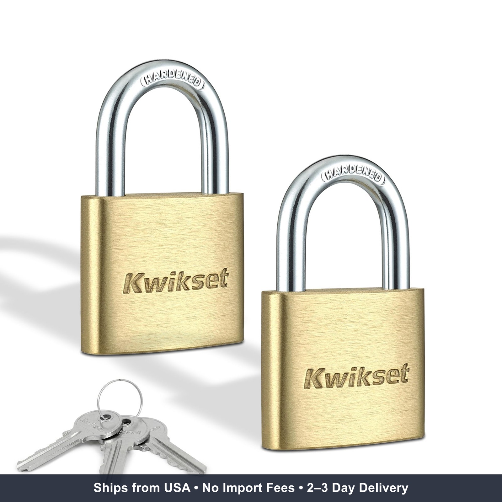 Kwikset Brass Padlock with Hardened Steel Shackle, Indoor Outdoor Cabinet and St
