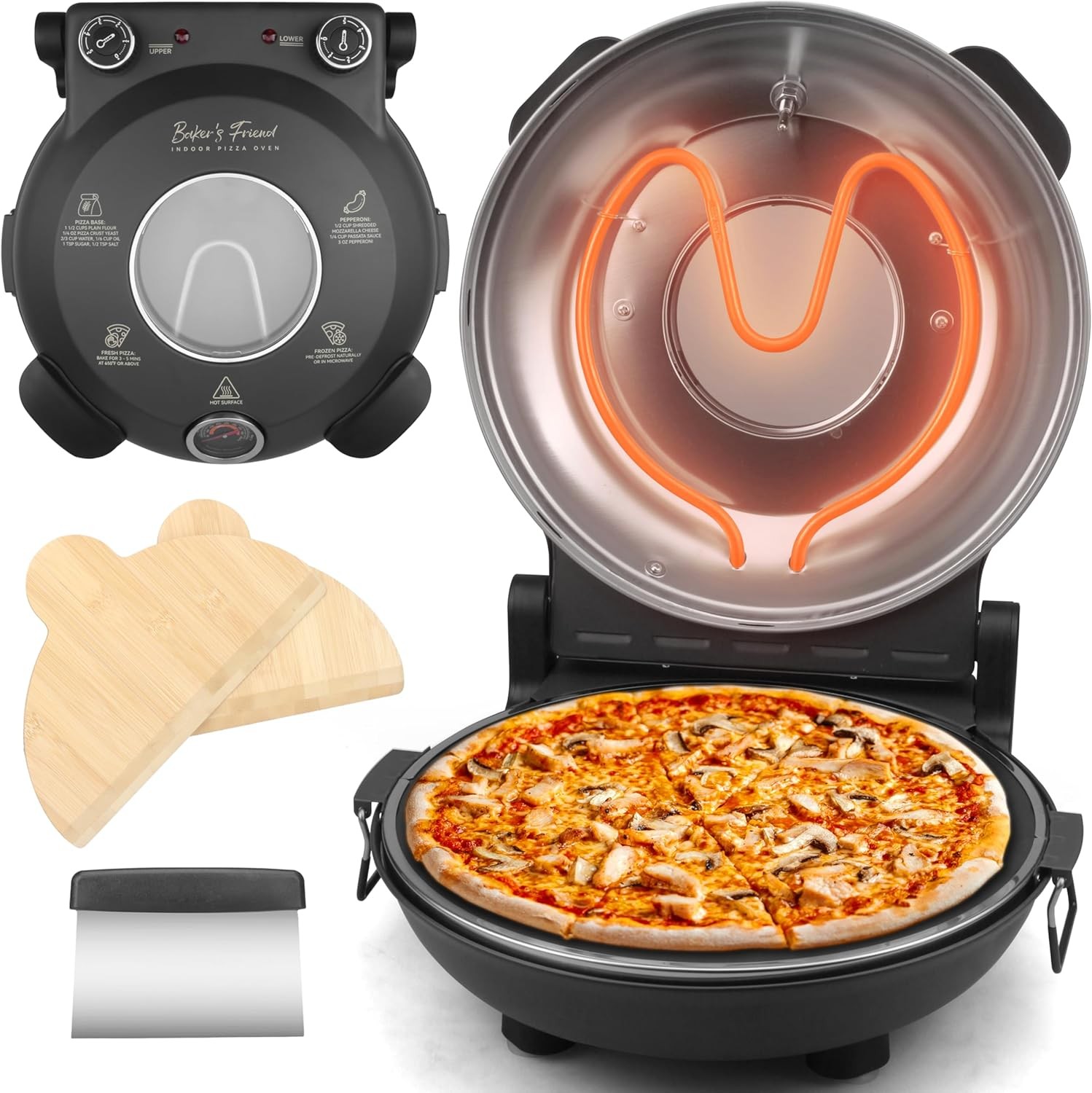 Baker’s Friend Electric Pizza Oven Indoor Countertop,12 In Pizza Maker Machine