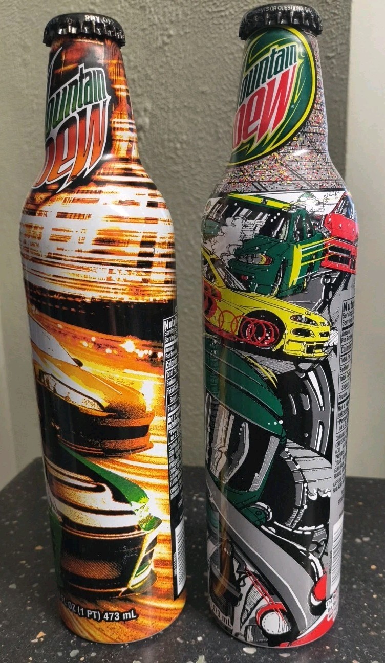 FULL 2008 Nascar Martinsville Speedway Mountain Dew Sam Bass Aluminum Bottles
