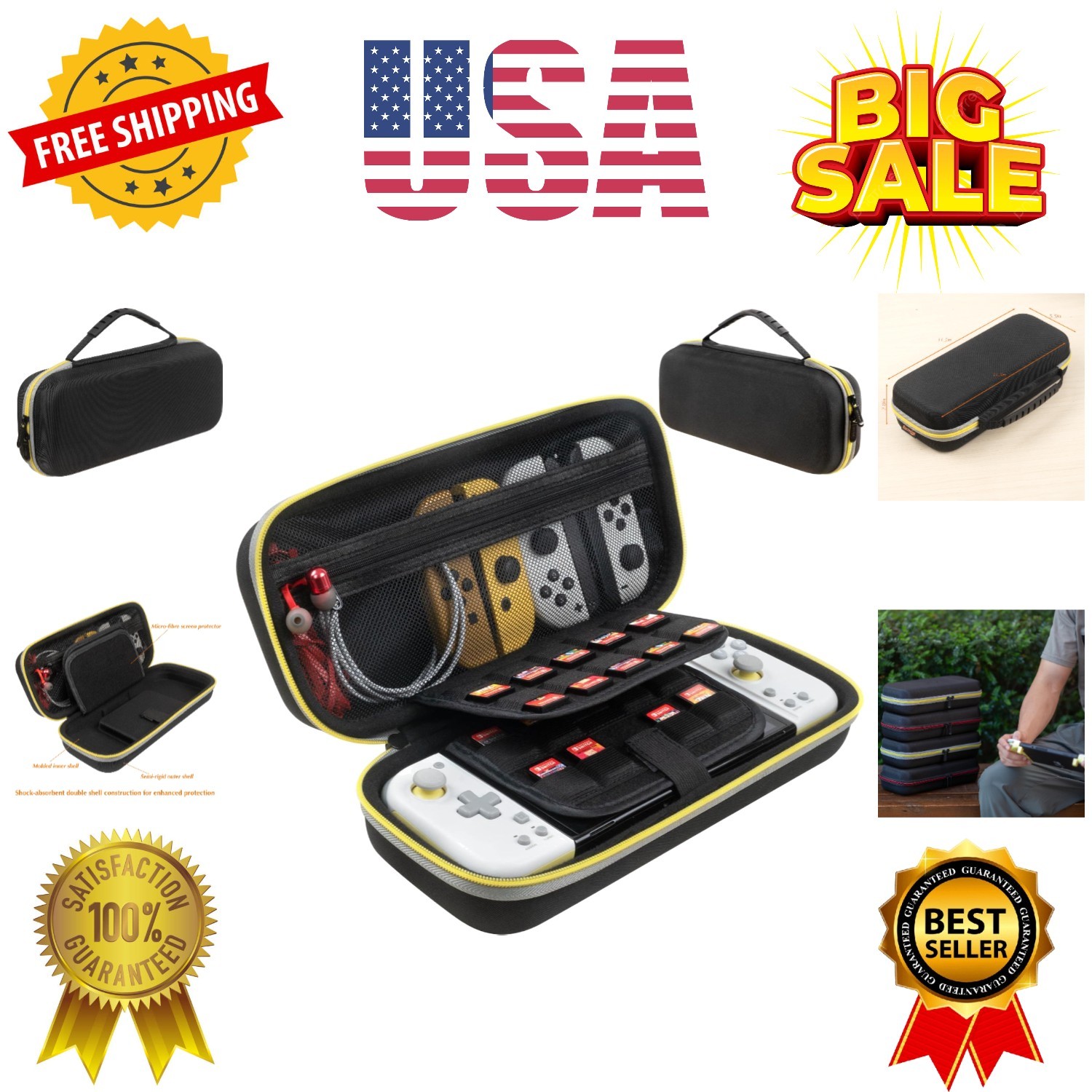 Large Carrying Case for Hori Split Pad Compact with 20 Game Holders 18 Physic...